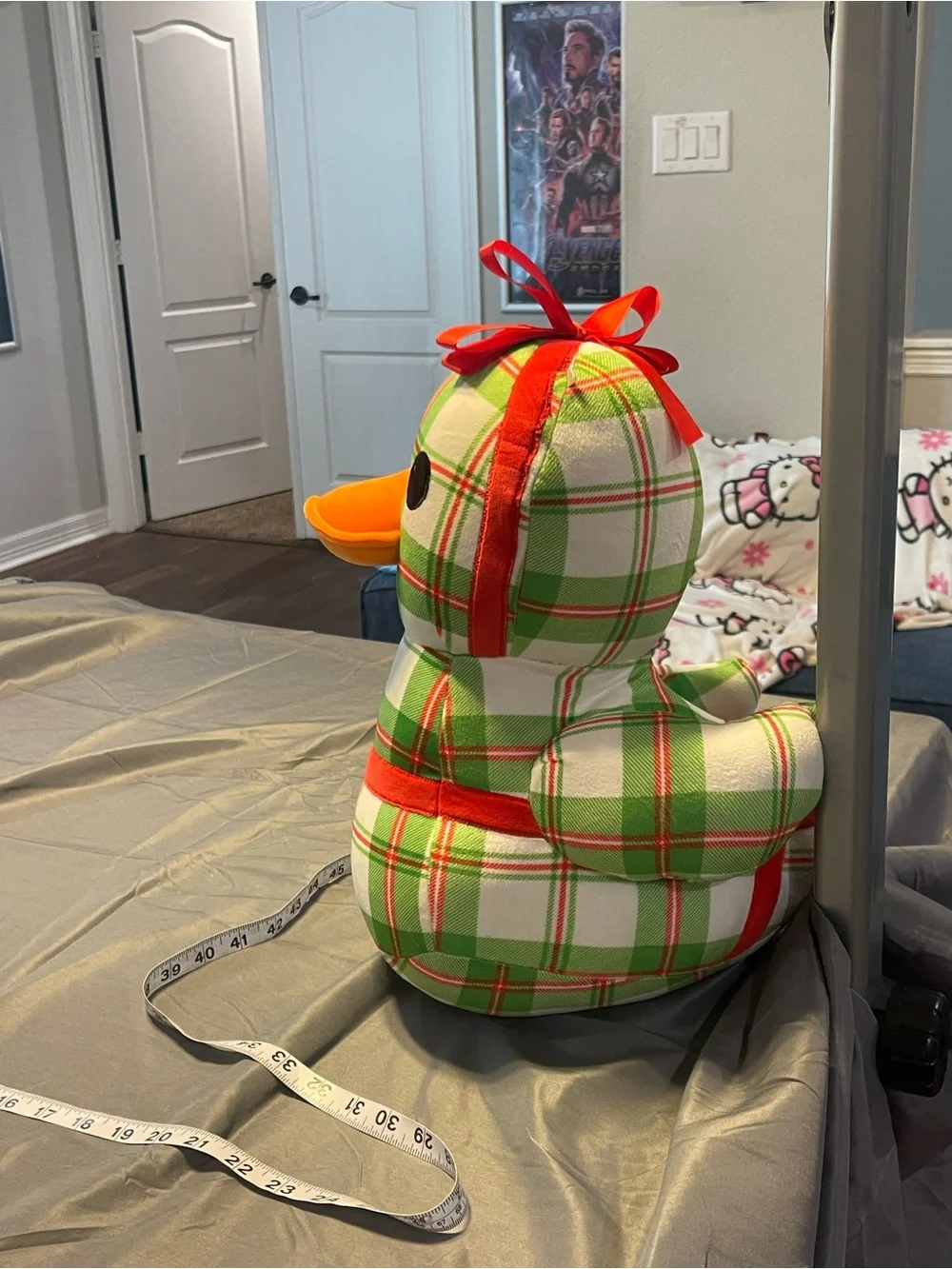 Plaid Holiday Duck Pillow - Green & Red